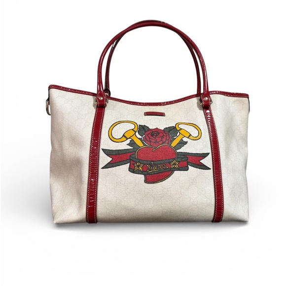 Gucci Handbags - Gucci Vintage Tattoo Tote | Y2K Sacred Heart Swallow Canvas Bag